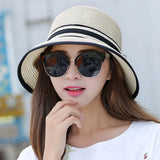 Muchique Boater Hats for Women Summer Sun Straw Hat Wide Brim Beach Hats Girl Outside Travel Straw Cap Casual Bow Hat B-7847