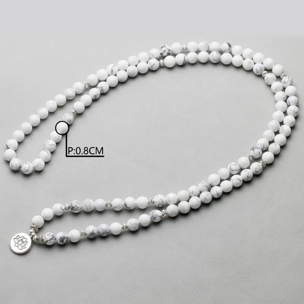 Women`s Bracelet White Howlite  Beads with Lotus OM Buddha Charm Yoga Men Bracelet 108 Mala Necklace Dropshipping Stone Jewelry