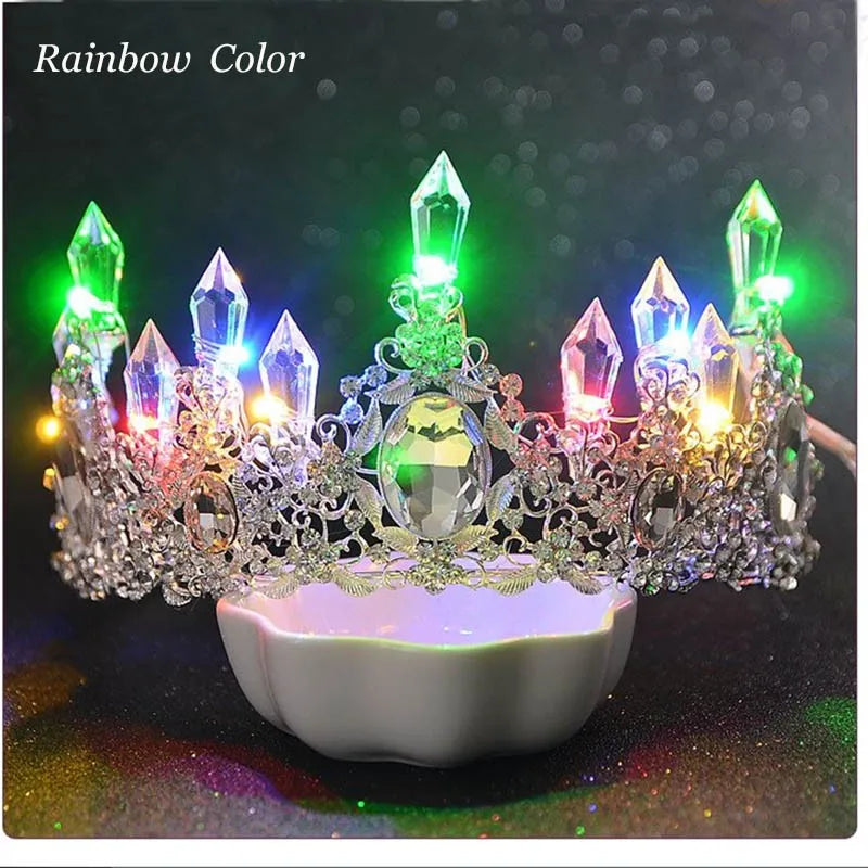 LED Light Crystal Crown Tiaras for Bride Women Crowns Hair Accessories Jewelry Wedding Bridal Queen Princess Tiara For Girls