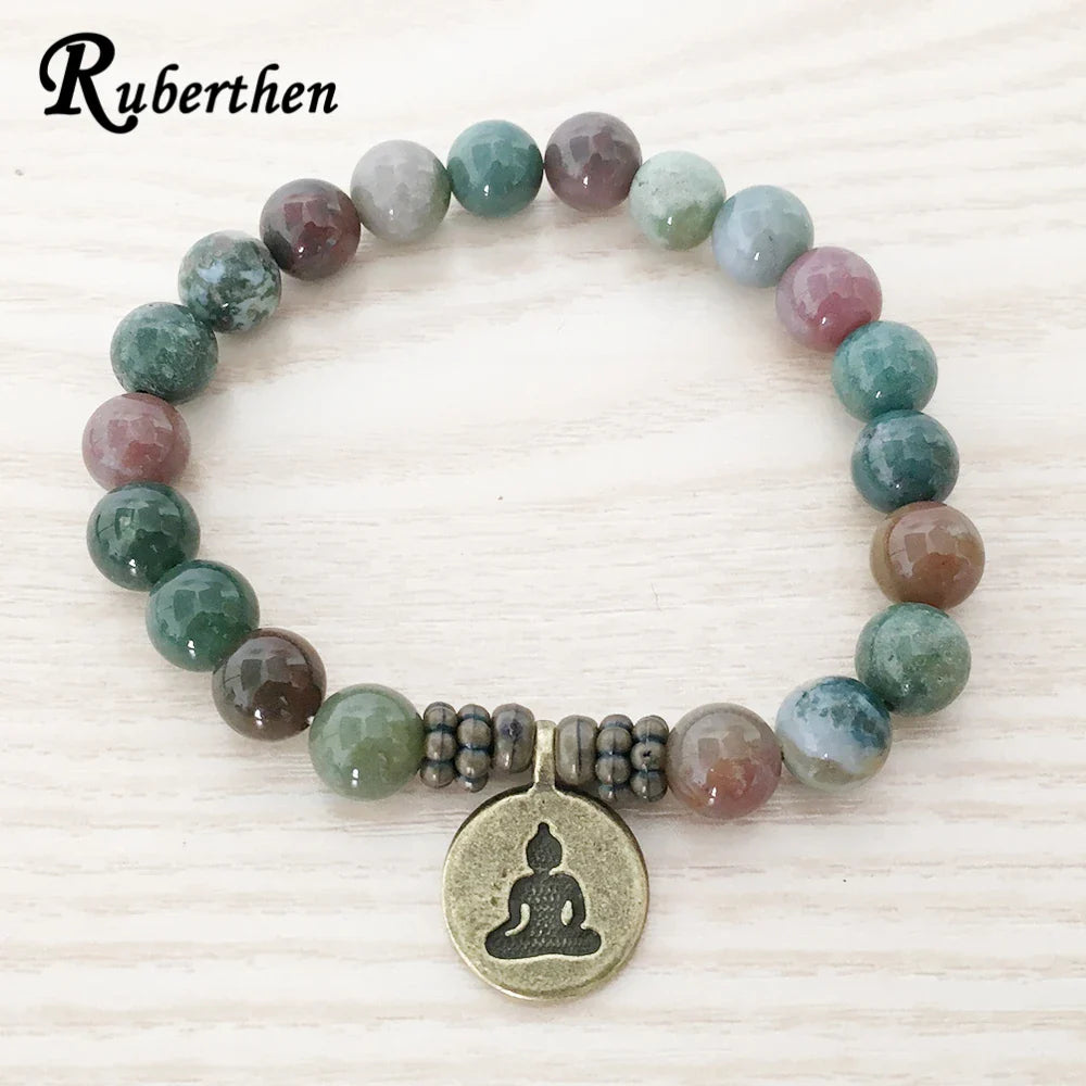 Ruberthen 2017 Designer Men`s Bracelet High Quality Fancy Beads Ohm Lotus  Charm Bracelet Mala Yoga Jewelry Drop Shipping