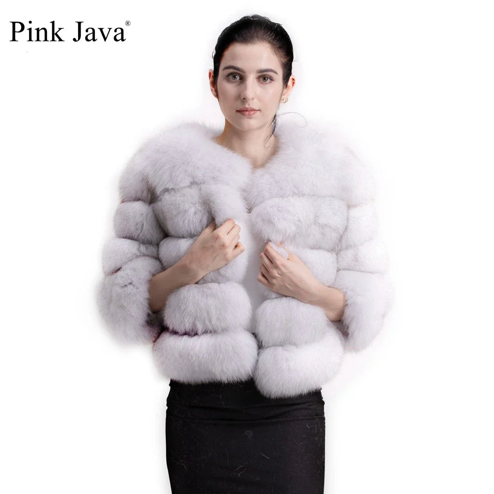 Pink Java QC1801 FREE SHIPPING real fox fur coat women winter thick fur jacket short fur coat wholesale genuine fox short sleeve