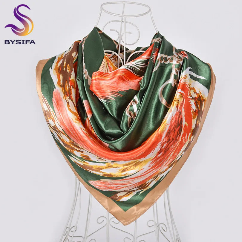 Spring And Autumn Female Satin Scarf,Big Square Scarves Hijabs Printed,Women Scarf,Purple Polyester Silk Scarf Shawl 90*90cm