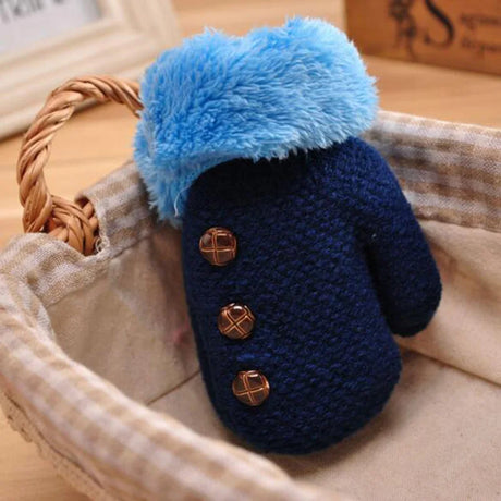 Lovely Winter Children' s Knitting Button Mittens Double Thickening Warm Kids Gloves Boy/Girls Plush Cuffs Fur Wool Gloves L39