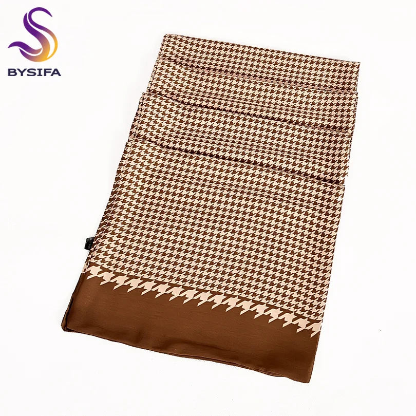 [BYSIFA] Men Silk Scarf Neck Scarf Fall Winter Male Long Scarves Fashion Houndstooth Business Scarf Cravat 170*30cm