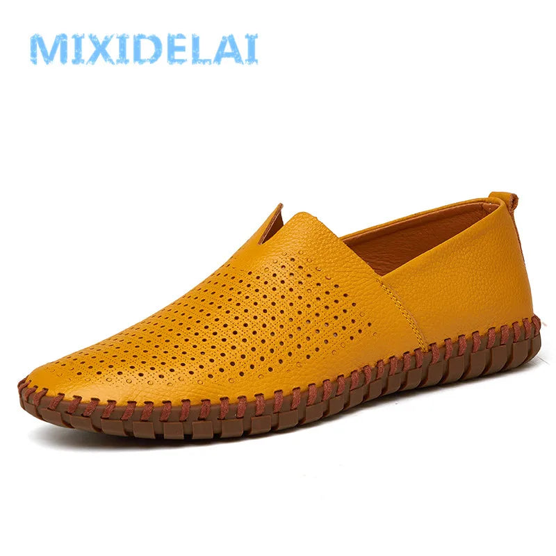 MIXIDELAI Genuine Cow Leather Mens Loafers Fashion Handmade Moccasins Soft Leather Blue Slip On Men's Boat Shoe PLUS SIZE 38~48