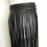 Sexy Long Fringe Leather Belts Black Designer Ceinture Femme Studs Punk Double Pin Buckle Plus Size Waistband Women S/M/L/Xl