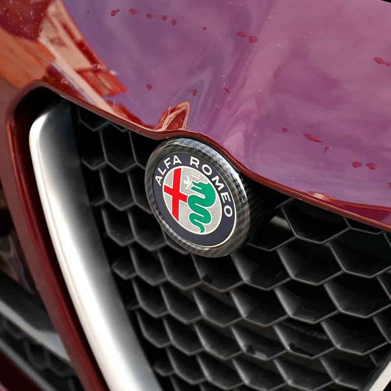 QHCP ABS Car Front/Rear Emblem Decorative Frame Sticker Trims Carbon Fiber Style Black For Alfa Romeo Giulia Stelvio Car Styling