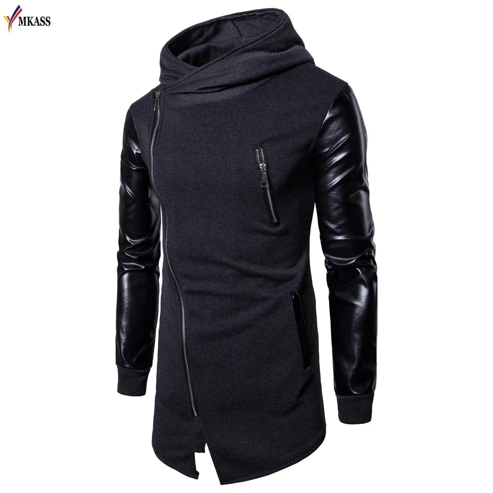 Hot New Design Men Long Hoodies Male Solid Casual Cardigan Sweatshirt Men's Slim Fit Zipper Popular Coat Size XXL