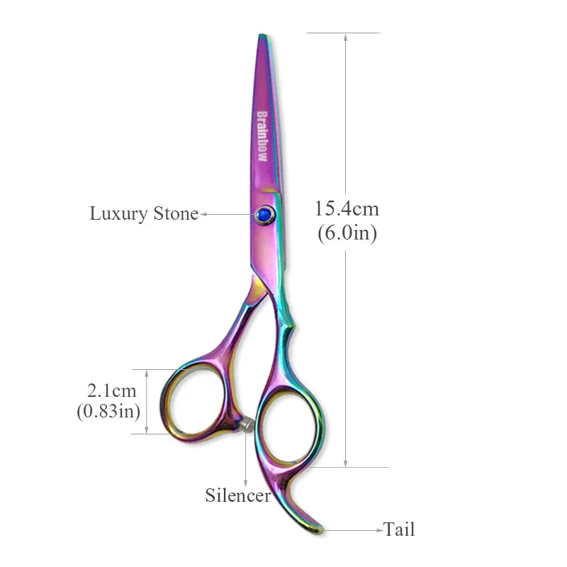 Brainbow 6''Hair Scissors Professional Barber Shop Hairdressing Styling Tool Regular Flat Blades Right-hand Hair Cutting Scissor