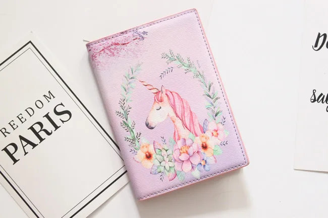 Cute Unicorn Girls Travel Abroad Passport Protection Set Waterproof  Passport Holder Card Wallet