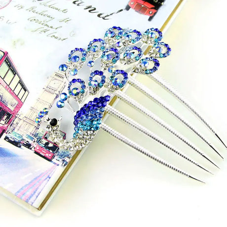 Hot Sale Fashion Women Girls Peacock Colorful Rhinestones Hairwear Jewellery Vintage Hairpin Hair Clip pin 2017 Christmas gift