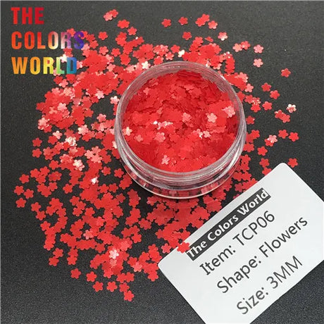 TCT-205  Flower Shape Solvent resistant Color 3MM Glitter Nail Art Decoration Nail Gel Body Glitter Makeup Handwork Crafts DIY