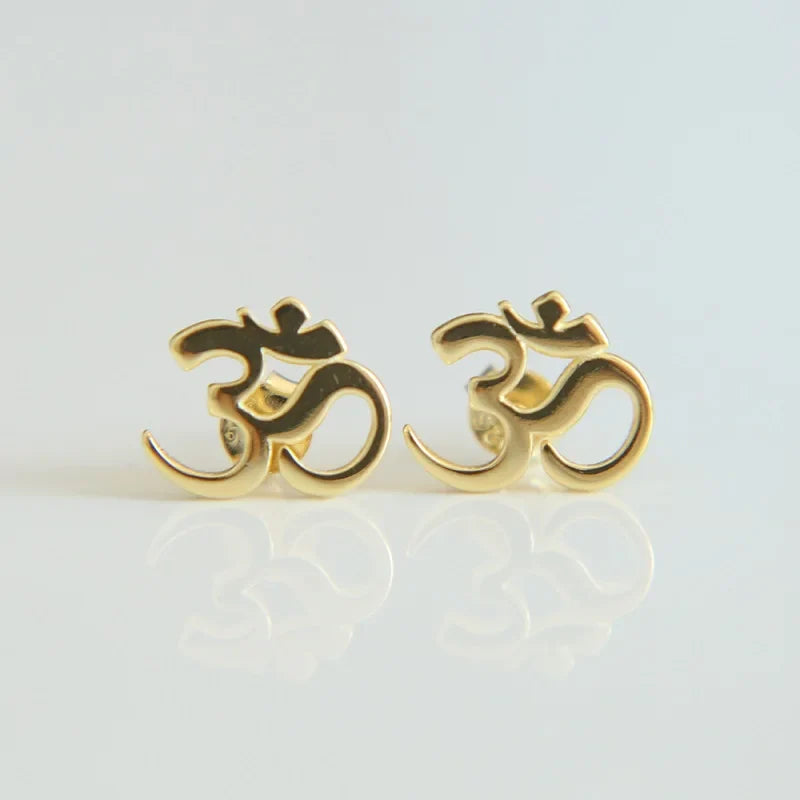 100% 925 Sterling Silver Earring Stud OM Ohm Sign Jewelry YOGA Earrings For Elegance Girl Gold Color Simple Delicate Earring