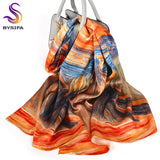 [BYSIFA] New Luxury Pure Silk Scarf Shawl Women Spring Autumn Long Scarves Ladies Brand 100% Silk Neck Scarf Foulard 175*52cm