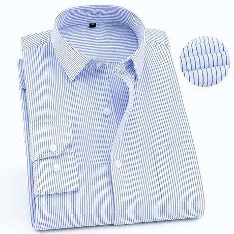 Mens Classic Standard-fit Long-sleeve Dress Shirt with Contrast Button-Front Placket Striped /twill Formal Business Basic Shirts