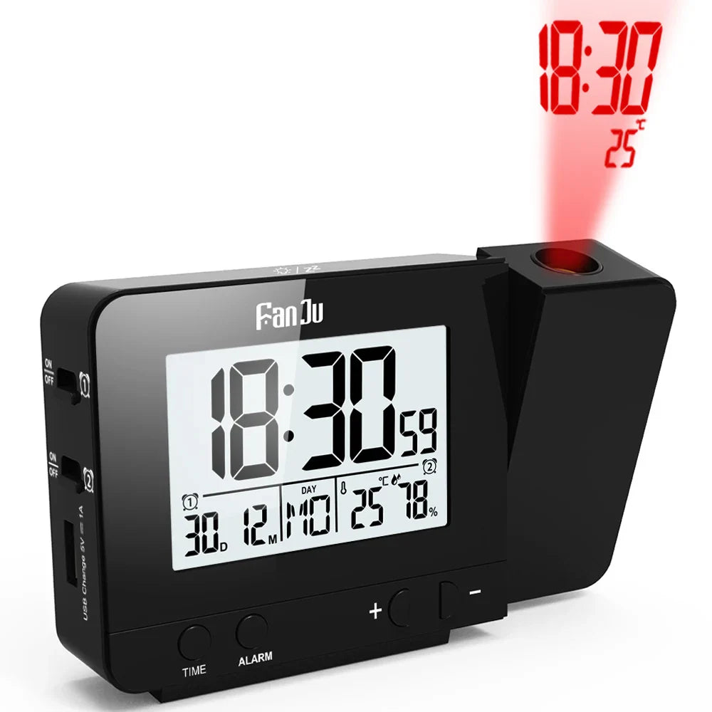 FanJu FJ3531 Alarm Clock Digital Date Snooze Function Backlight Watch Wall Projector Desk Table Led Clock With Time Projection