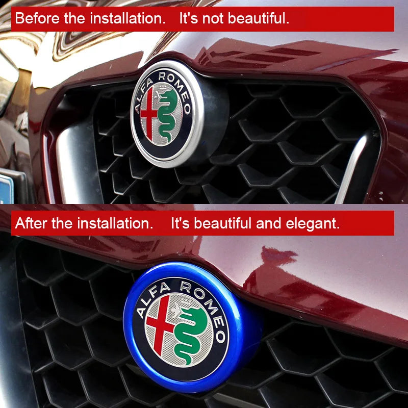 QHCP ABS Car Front/Rear Emblem Decorative Frame Sticker Trims Carbon Fiber Style Black For Alfa Romeo Giulia Stelvio Car Styling