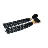 Women Metal Black Long Tassel Chain Earrings No Ear Hole Hanging Druzy Resin Clip Earing Without Piercing