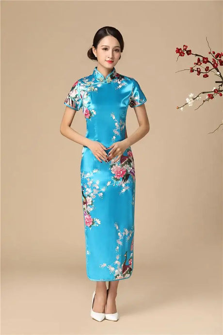 Floral&Peacock Women Traditional Chinese Dress Vintage Mandarin Collar Qipao Oversize Long Slim Cheongsam 3XL 4XL 5XL 6XL