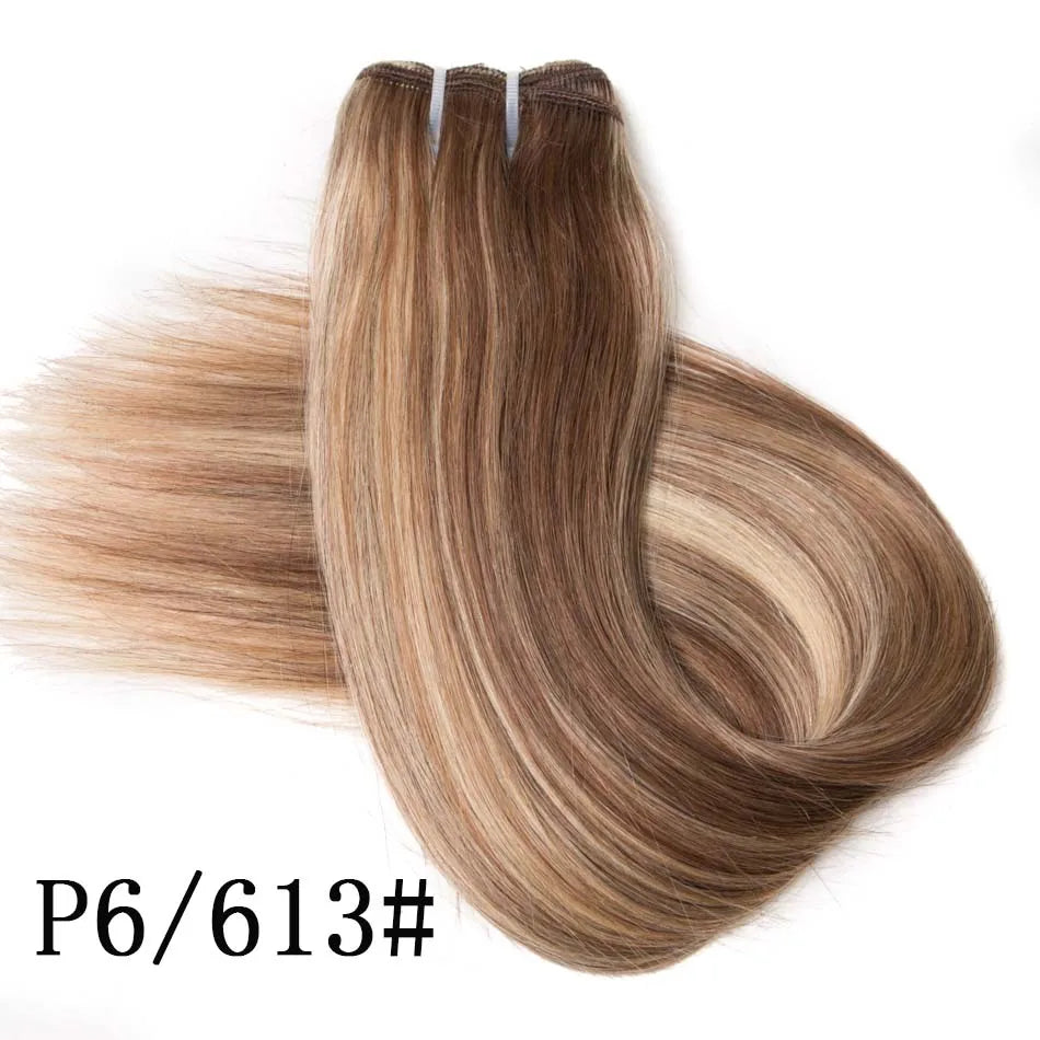 Straight Blonde Human Hair Weave Brazilian Remy Human Hair Weft Extensions 18-28" Highlight Ombre Human Hair Weft #613