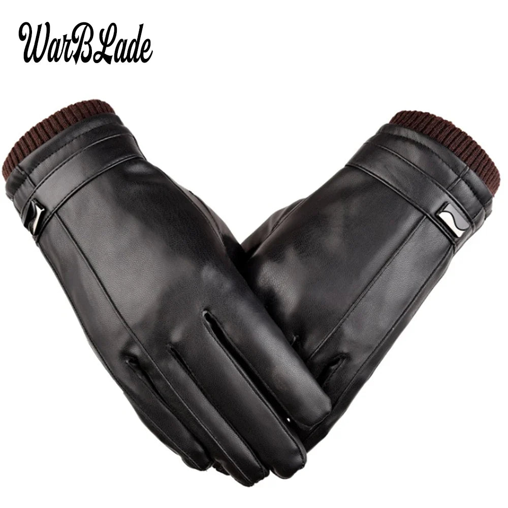 2018 New Men's Luxurious PU Leather Winter Driving Warm Gloves Cashmere Tactical gloves Black Drop Shipping High Quality