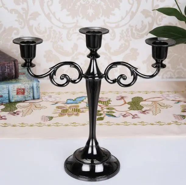 Silver Gold Black Bronze Metal Candlestick Holder Retro 3-Arm Dinner Candelabra Wedding Home Decor Candelabra