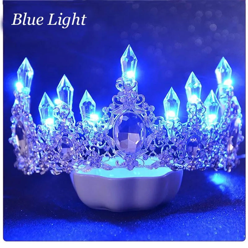 LED Light Crystal Crown Tiaras for Bride Women Crowns Hair Accessories Jewelry Wedding Bridal Queen Princess Tiara For Girls