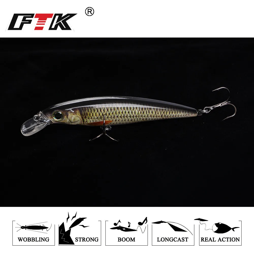 FTK Fishing Lure 1 pc  Bass Lure 100mm/12g Floating Hook Accessories Sinking Wobblers Hard Lure 3D Eye Fishlike Slow Floater HF