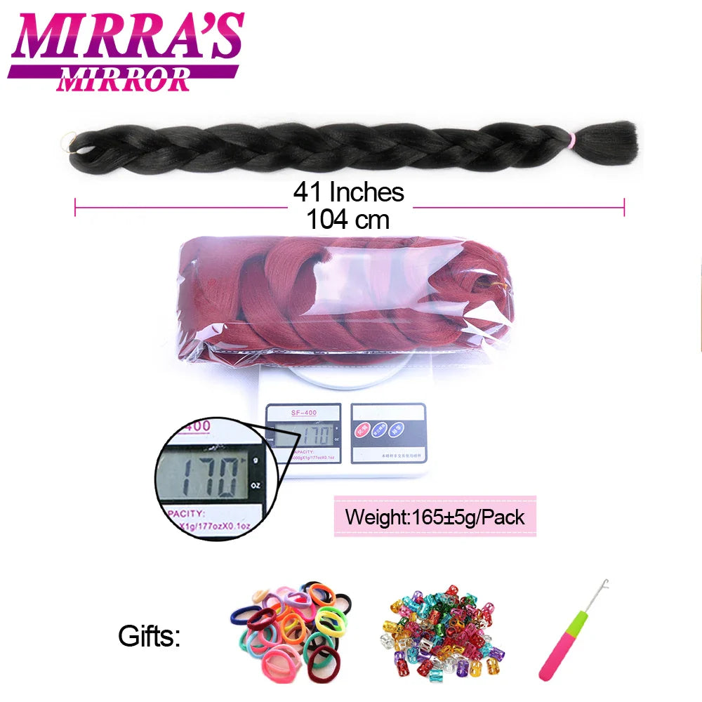 Mirra's Mirror 5 Packs Long Braiding Hair 82 Inch Jumbo Braid Hair Extensions Pure White Yellow Red Blue Synthetic Hair For Bulk