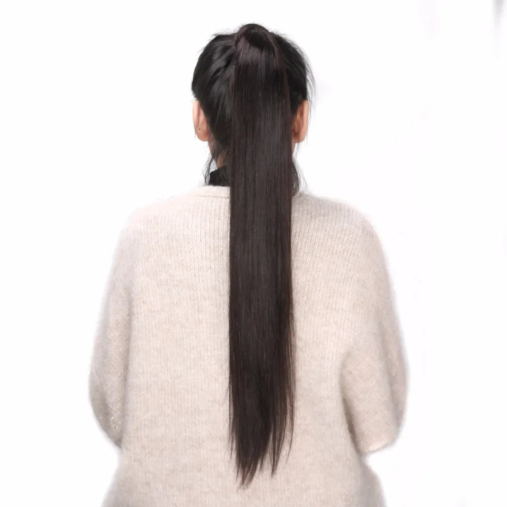 BHF 100% Human Hair Ponytail Brazilian Remy Ponytail Wrap Around Horsetail wig 120g Hairpieces Natural Straight Tails