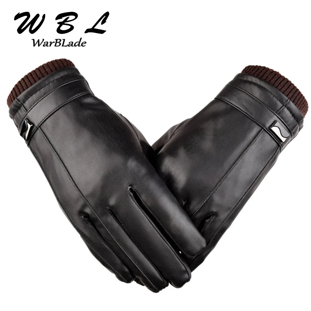 Men's Luxurious PU Leather Winter Driving Warm Gloves Cashmere Tactical gloves Black Drop Shipping High Quality WarBLade