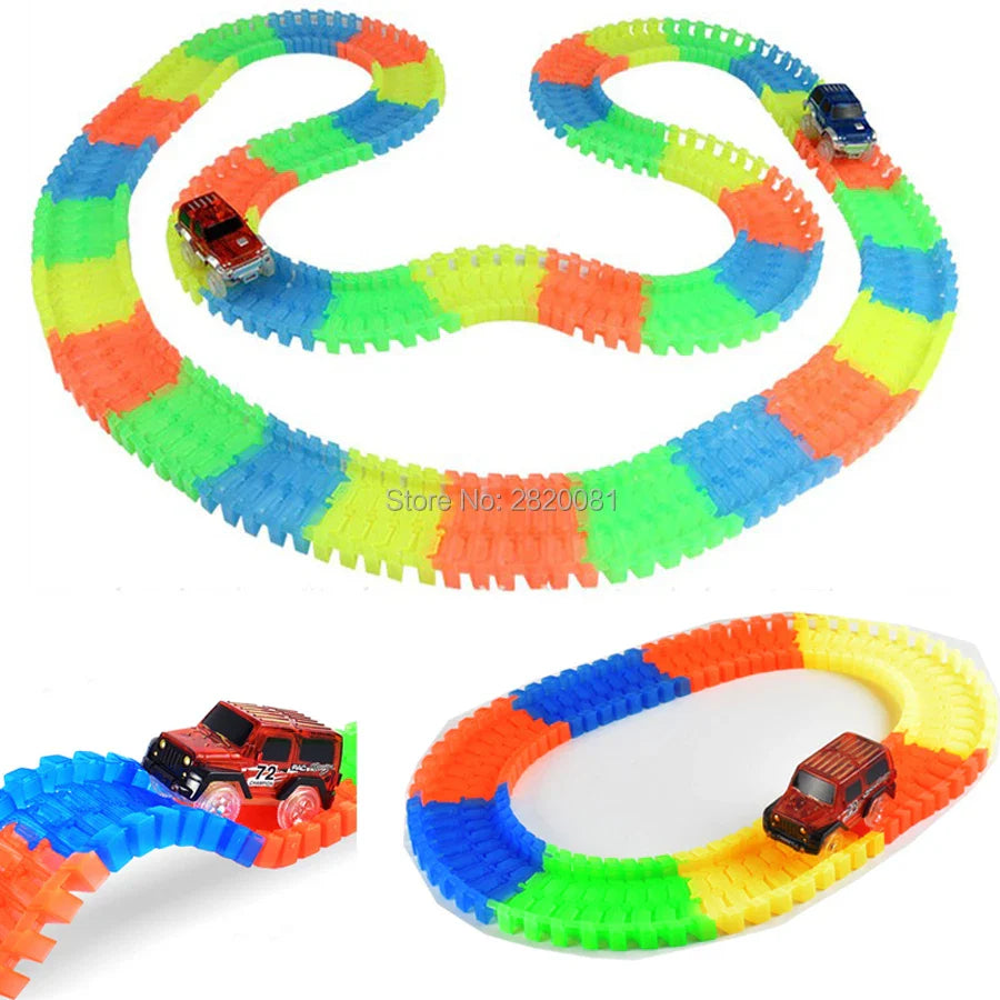 240pcs Race Track Car Glowing flexible soft Bend track with led lighting rail car,puzzle educational DIY assembly toys for boy