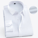 Mens Classic Standard-fit Long-sleeve Dress Shirt with Contrast Button-Front Placket Striped /twill Formal Business Basic Shirts