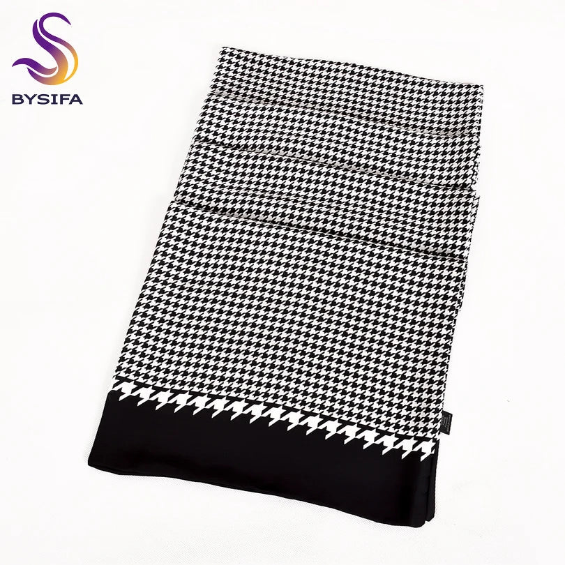 [BYSIFA] Men Silk Scarf Neck Scarf Fall Winter Male Long Scarves Fashion Houndstooth Business Scarf Cravat 170*30cm