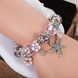 VIOVIA Free Shipping Hot Sale Sea Series Pink Starfish Charm Bracelet Surtidor for Women Flower Pendant  Bracelet& Bangle B16054