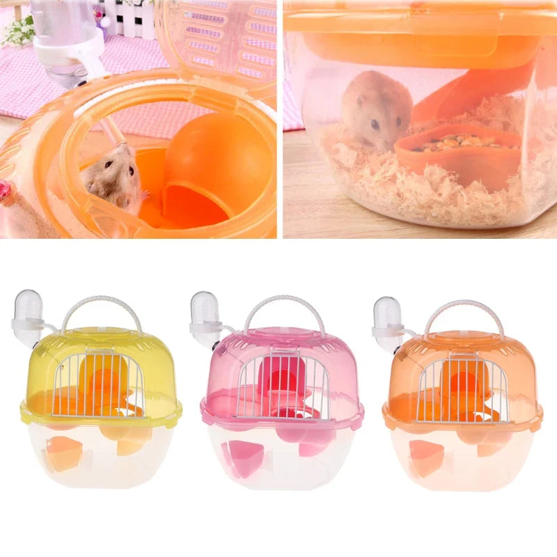 Portable Hamster Travel Carrier Practical Plastic Hamster Cage Durable Hamster Living Habitat House Guinea Pigs Nest Cave Bed