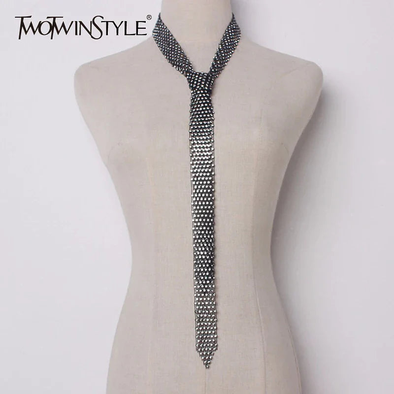 TWOTWINSTYLE Tie Necklace With Scarf For Women Diamonds Crystal Long Necklaces 2020 Fashion Female Accessories