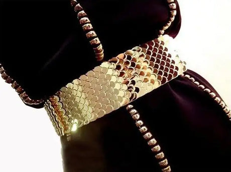 4.5cm Wide Elastic Black Belt Gold Metal Fish Skin Keeper Brand Waistband for Women Cinto Feminino S/M/L bg-013