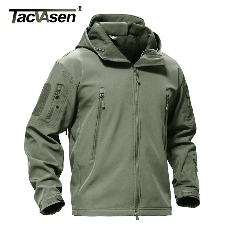 TACVASEN Winter Waterproof Fleece Lined Jackets Men's Safari Softshell Jackets Outdoor Hooded Coats Windproof Warm Windbreaker