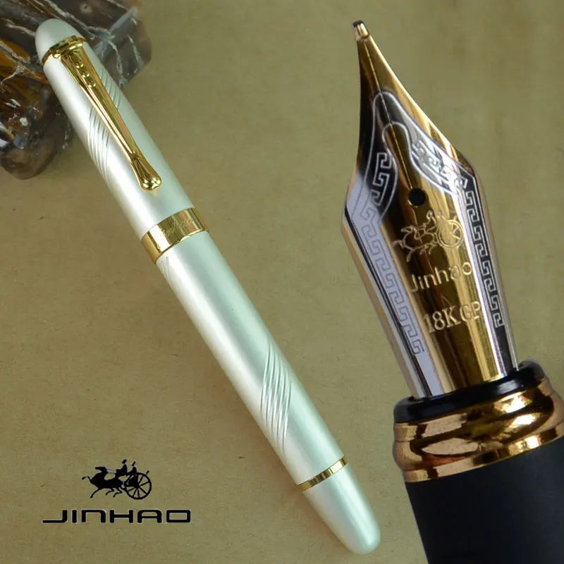 IRAURITA FOUNTAIN PEN JINHAO X450 DARK GREEN AND GOLDEN 18 KGP 0.7mm BROAD NIB FULL METAL BLUE RED 21 COLORS AND INK JINHAO 450