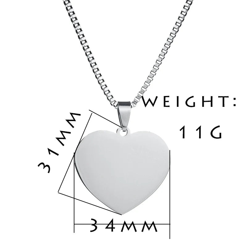 Personalized Stainless Steel Name Pendant Necklace Heart Love Engrave Photo Name 35MM Pendant Necklace Box Chain For Family Gift