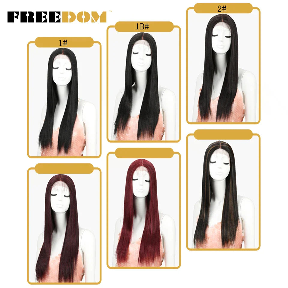 FREEDOM Synthetic Lace Front Wig For Black Women Long Straight Middle Part Wig High Temperature Red Blonde Ginger Cosplay Wigs