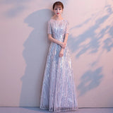 Ladybeauty Evening Dress with Sequins A Line Half Sleeves Formal Dress Evening Party Gown Occasion Dresses Robe De Soiree