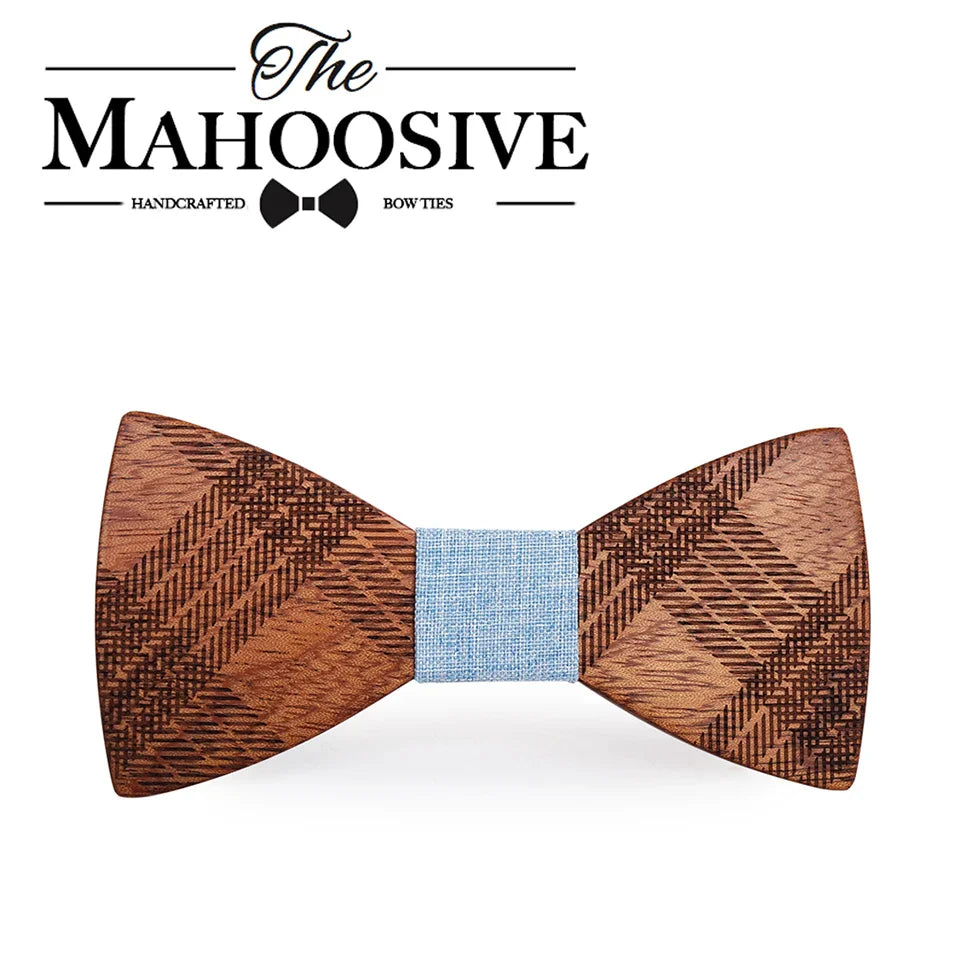 Mahoosive Wood Bow Ties for Mens Wedding Suits Wooden Bow Tie Butterfly Shape Bowknots Gravatas Slim Cravat