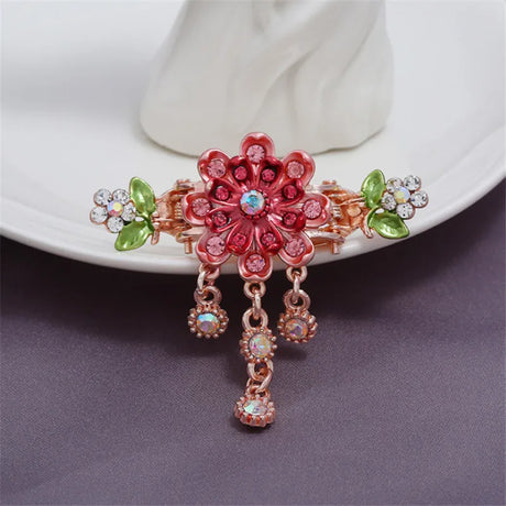 High Quality Colorful Enamel Flower Hair Claws Wedding Ornaments Gold Color Rhinestone Crab Clip For Women Girls Hair Jewelry