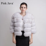 Pink Java QC1801 FREE SHIPPING real fox fur coat women winter thick fur jacket short fur coat wholesale genuine fox short sleeve