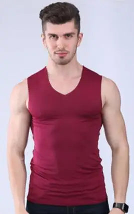 Summer Men Vest No trace of ice silk vest man slim Tight wide shoulder V-neck sleeveless undershirt men top tanks Cool breathabl