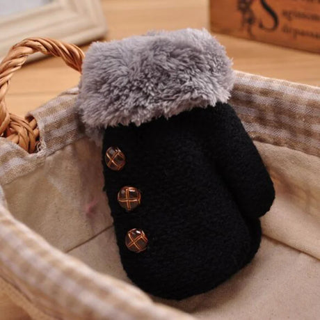 Lovely Winter Children' s Knitting Button Mittens Double Thickening Warm Kids Gloves Boy/Girls Plush Cuffs Fur Wool Gloves L39