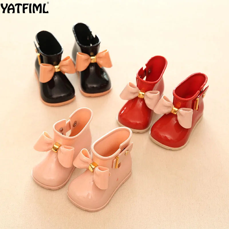 YATFIML 2021 Fashion baby girl rain boots PVC waterproof boots with bow Children;s rain shoes