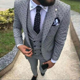 New Men's White Suit 3 Pieces Spotted Notch Lapel Slim Fit Double Breasted Vest Tuxedos Groomsmen For Wedding(Blazer+vest+Pants)